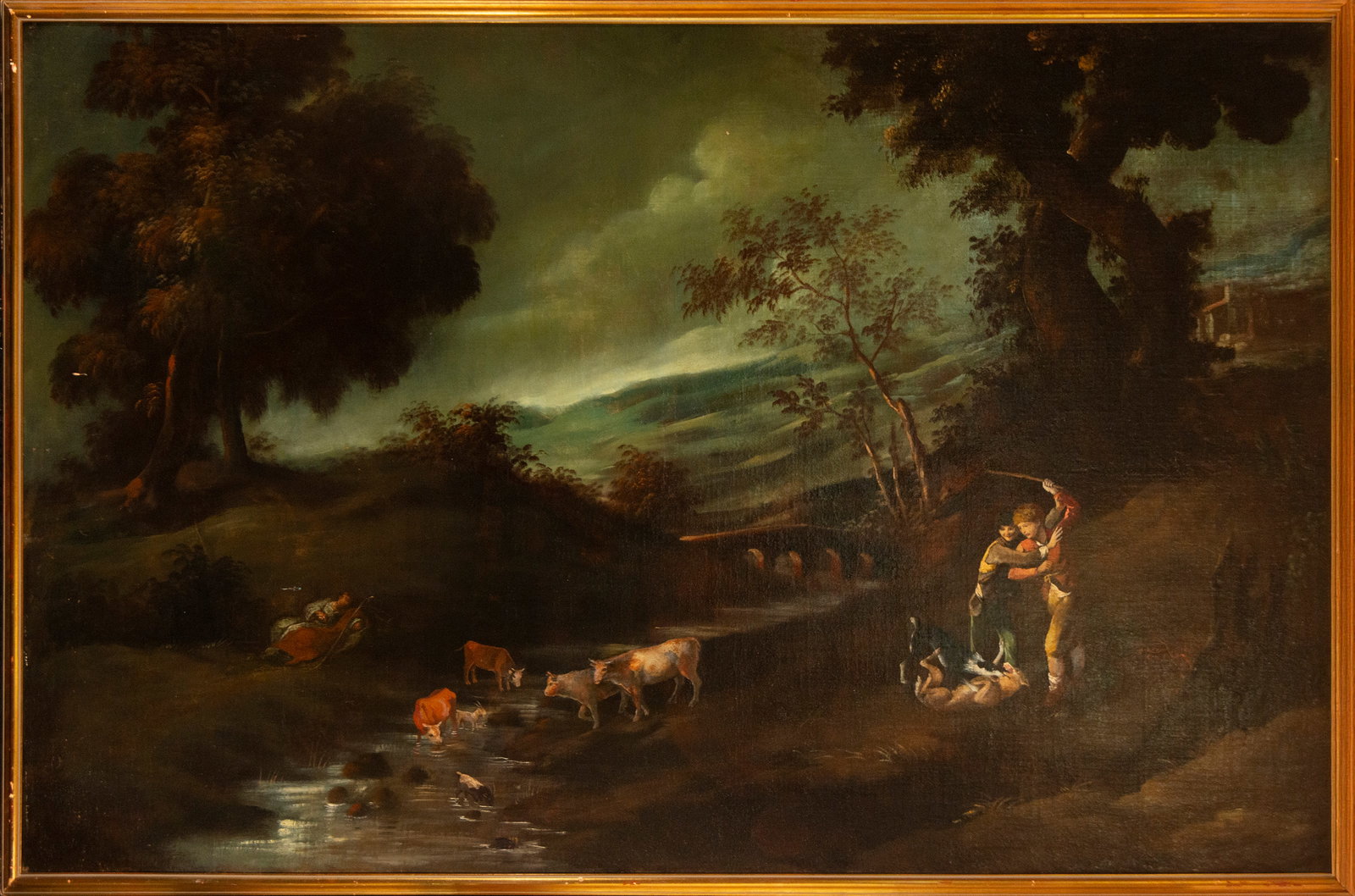 18th century Dutch landscape with dogs: Oil on canvas. Measurements: 150 cm x 114 cm and 163 cm x 123 cm