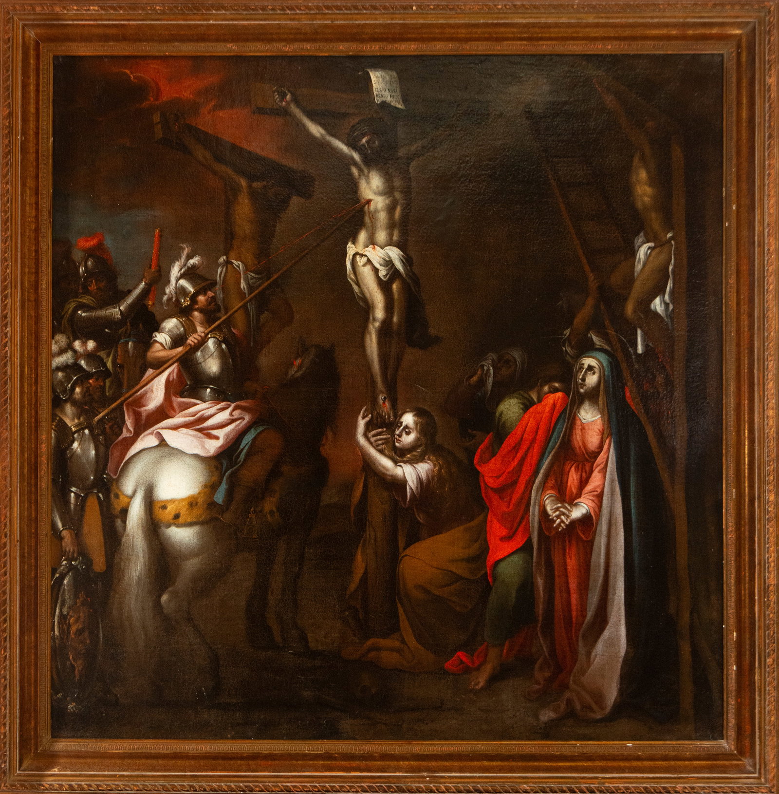 Calvary, colonial school of Lima de Pumacallao, Basilio Santa Cruz, 17th century, Viceroyalty of: Oil on canvas. Measurements: 124 cm x 125 cm and 141 cm x 141 cm