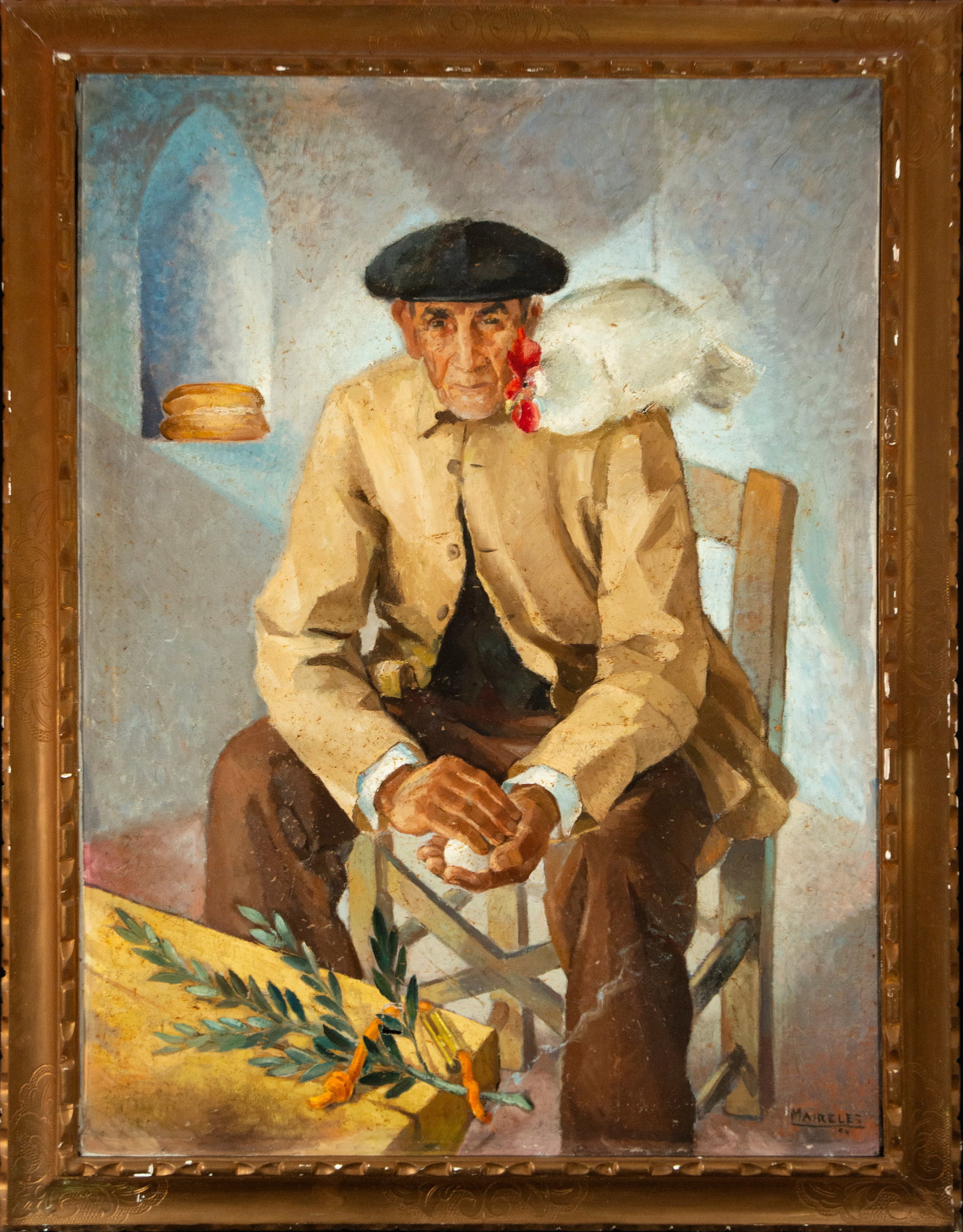 Seated Old Man, Maireles, signed, 20th century: Oil on canvas. Measurements: 121 cm x 90 cm and 142 cm x 110 cm