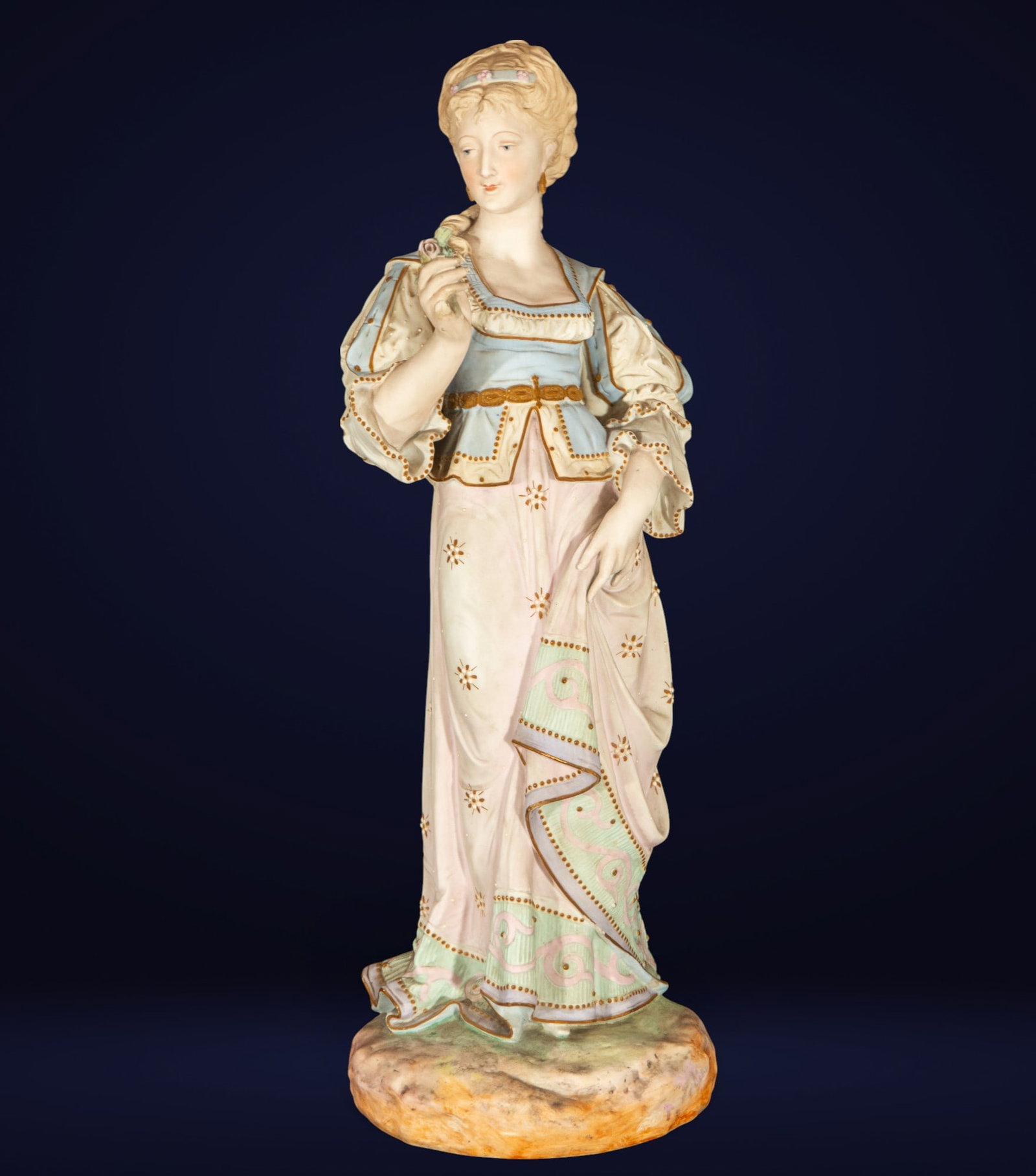 19th-20th century Alena porcelain figure: Polychrome biscuit. Measurements: 59 cm x 20 cm x 20 cm