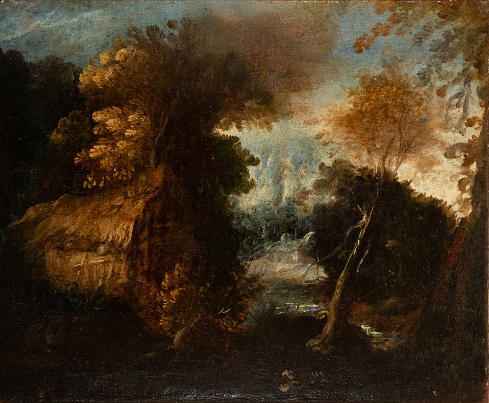 18th century Dutch landscape: Oil on canvas. Measurements: 38 cm x 30 cm