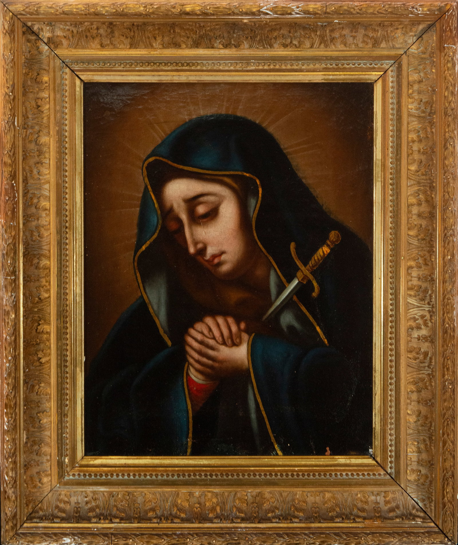 18th Century Mexican Colonial School - Our Lady of Sorrows: Measurements: 48 cm x 37 cm and 64 cm x 55 cm