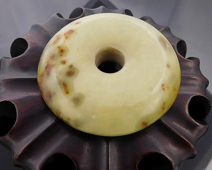Chinese amulet of natural jade carved in a bi disc, Chinese, 20th century (1 of 5)