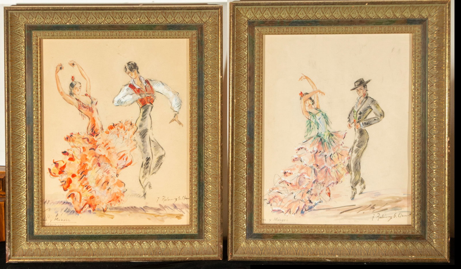 Flamenco dancing couple Signed Rodríguez San Clement (1 of 10)
