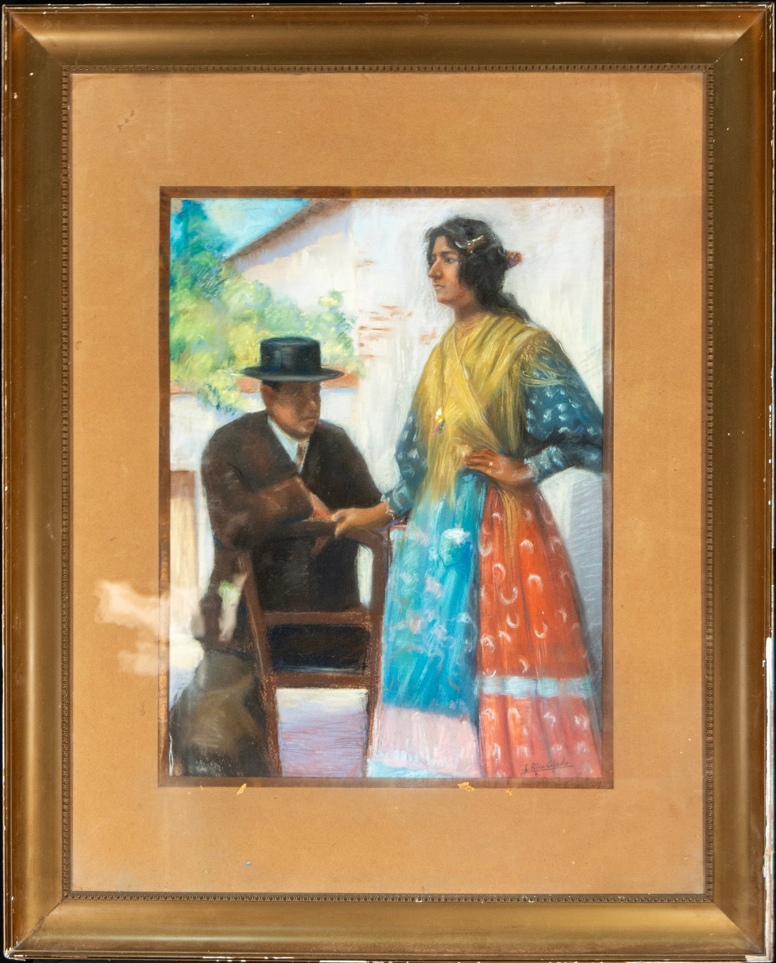 Signed Rico Cejudo, pastel on cardboard, 19th-20th century (1 of 4)