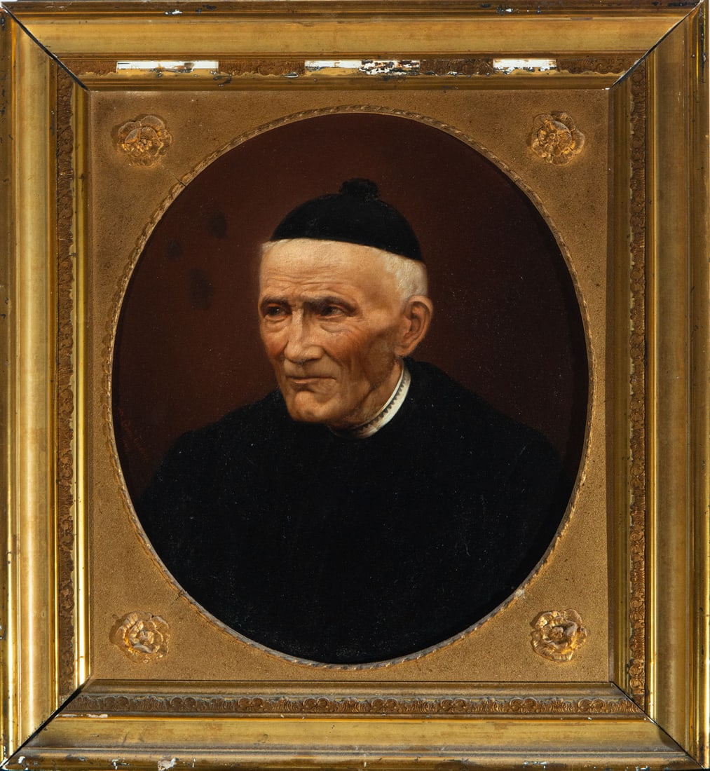 Portrait of a Priest, 19th century: Large oil on canvas, measures: 60 x 50, framed measures 75 x 65 cm