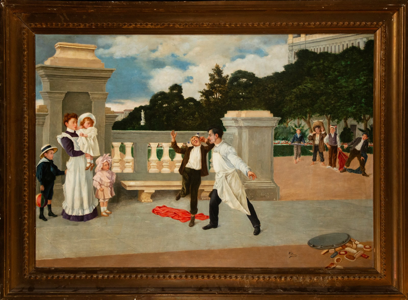 The scolding. Signed Lizcano - Spanish School, 19th-20th Century: Oil on canvas. Dimensions 146 x 102 cm and 172 x 146 cm.