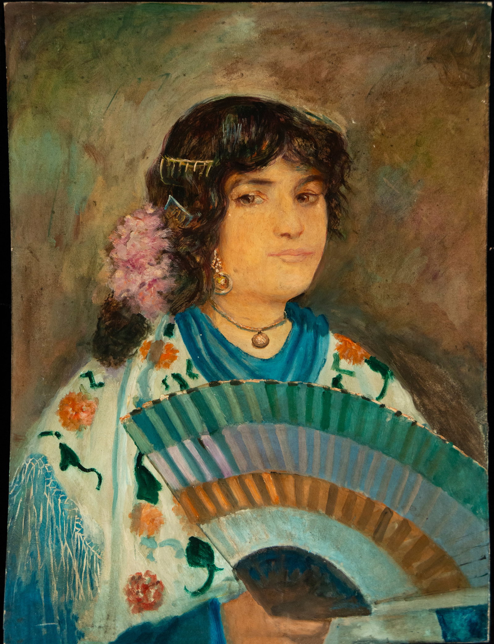 Portrait of a woman with a fan. Andalusian regionalist school. 20th century (1 of 3)