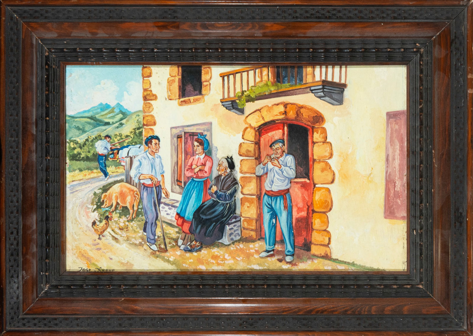 A genre scene from the Basque Country. Signed Jose Arrue. Basque School. 20th century. (1 of 4)