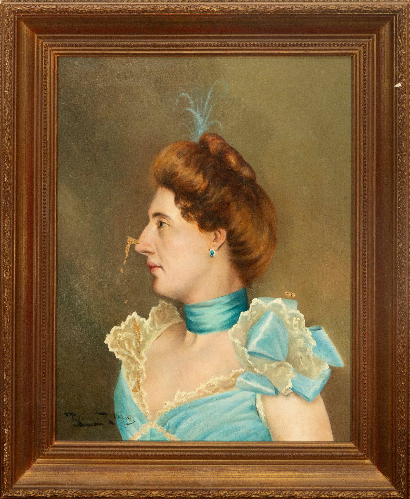 Portrait of a lady, signed Román Ribera. Spanish School. 19th century. (1 of 3)
