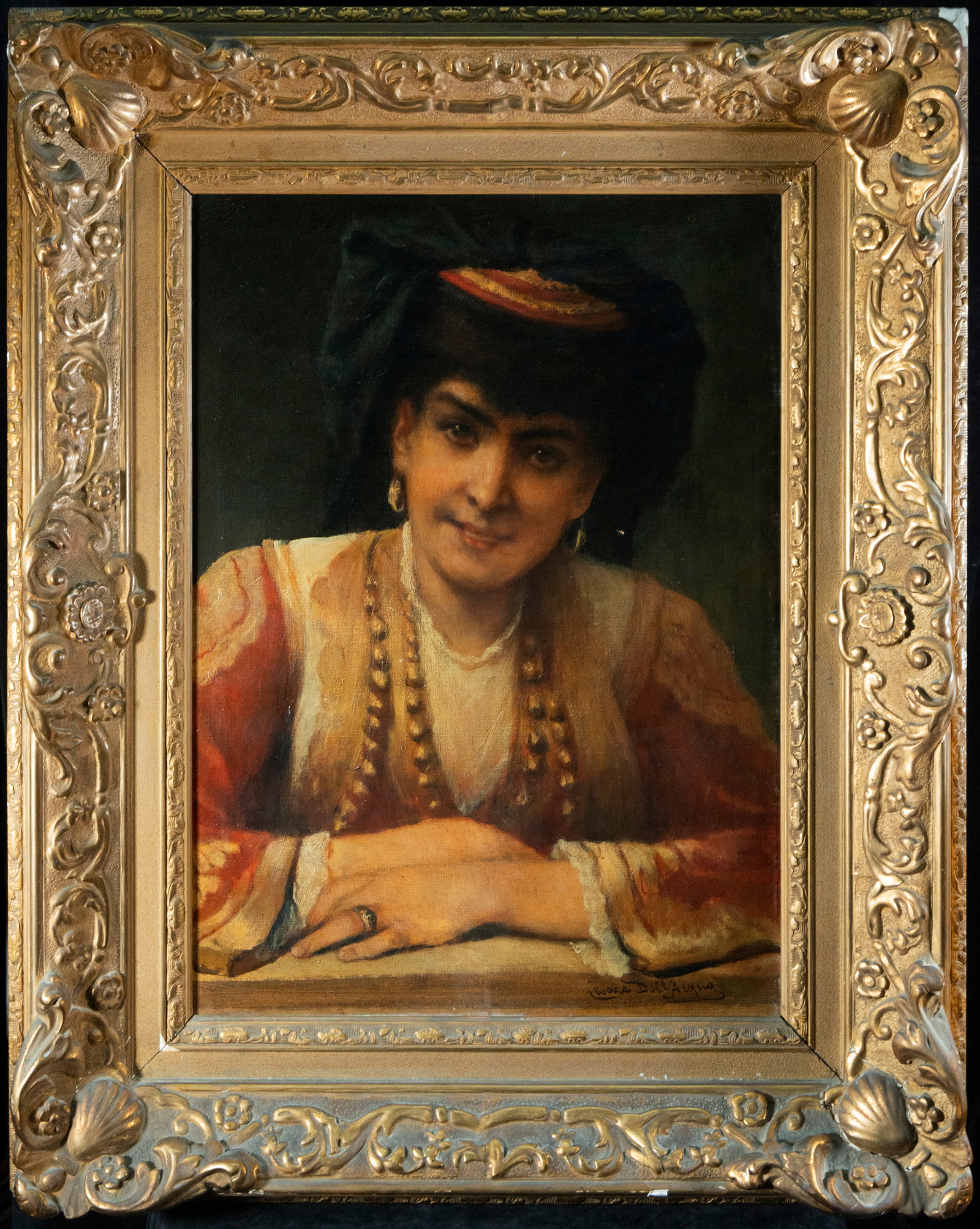 Decorative Orientalist Portrait of a Young Armenian or Bosnian Lady, signed Cesare Dell'Acqua in the (1 of 6)