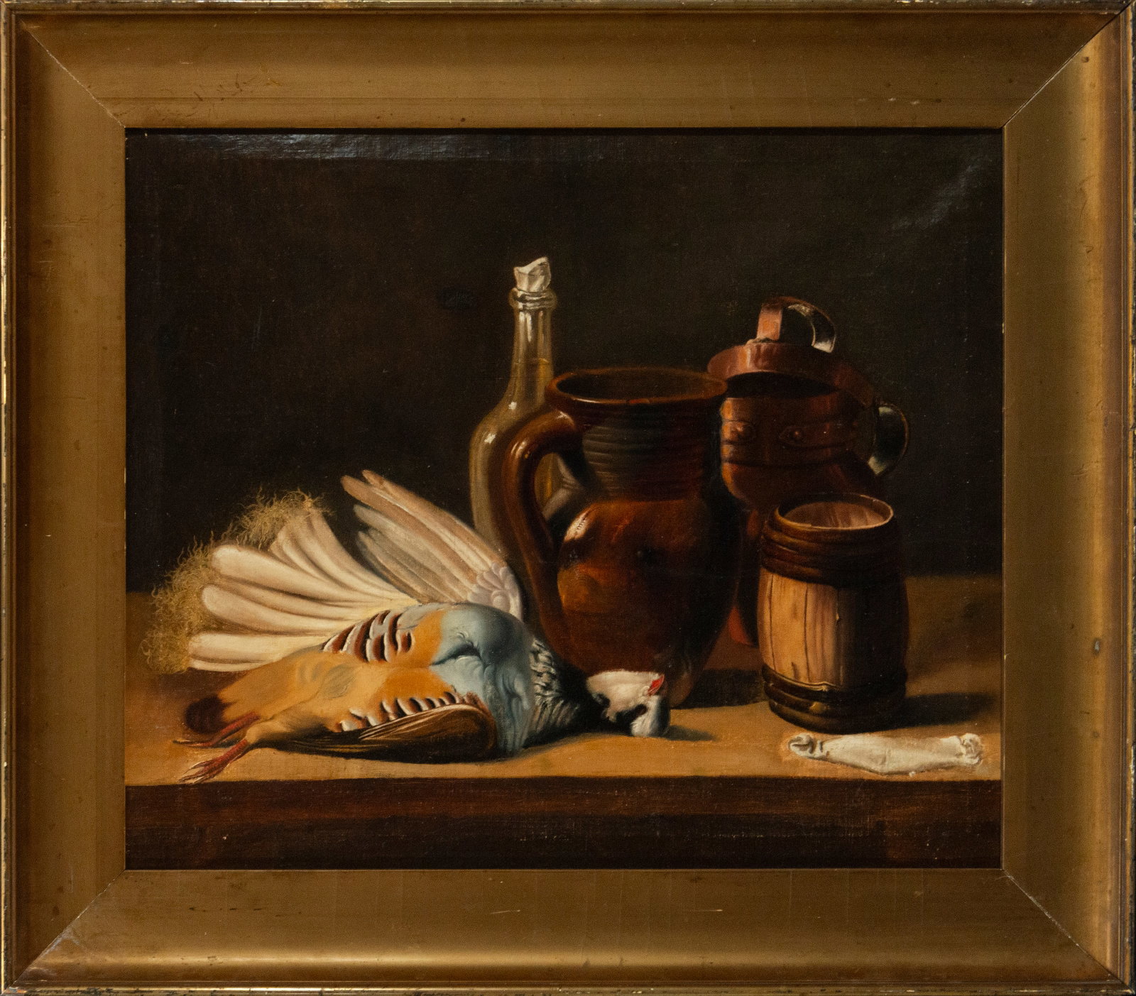 Still Life with Bird and Vases. Attributed to José López Enguidanos, Spanish School. 19th century. (1 of 3)