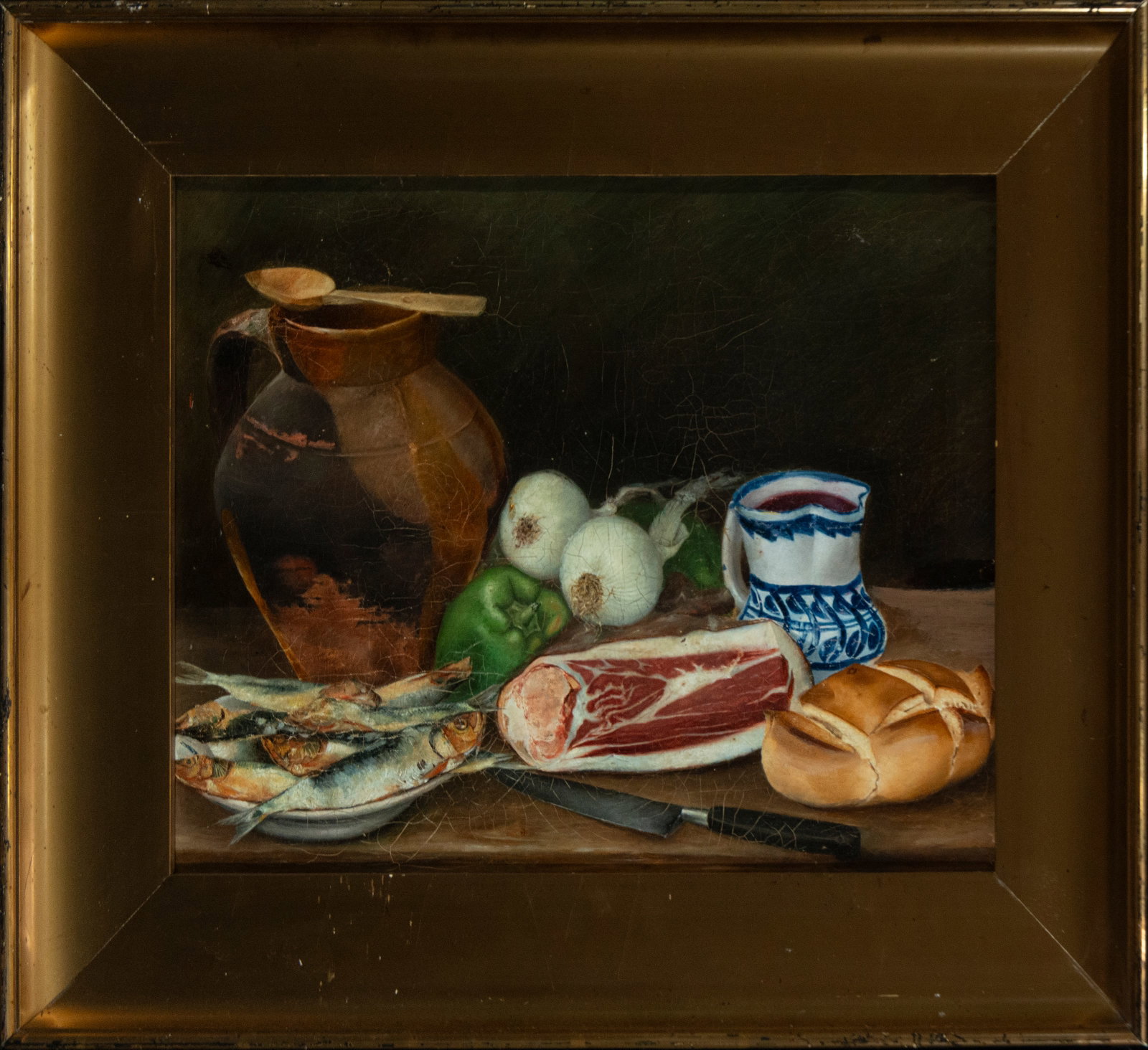 Still Life with Ham and Jug. Circle of José López Enguídanos. Spanish School. 19th century. (1 of 3)