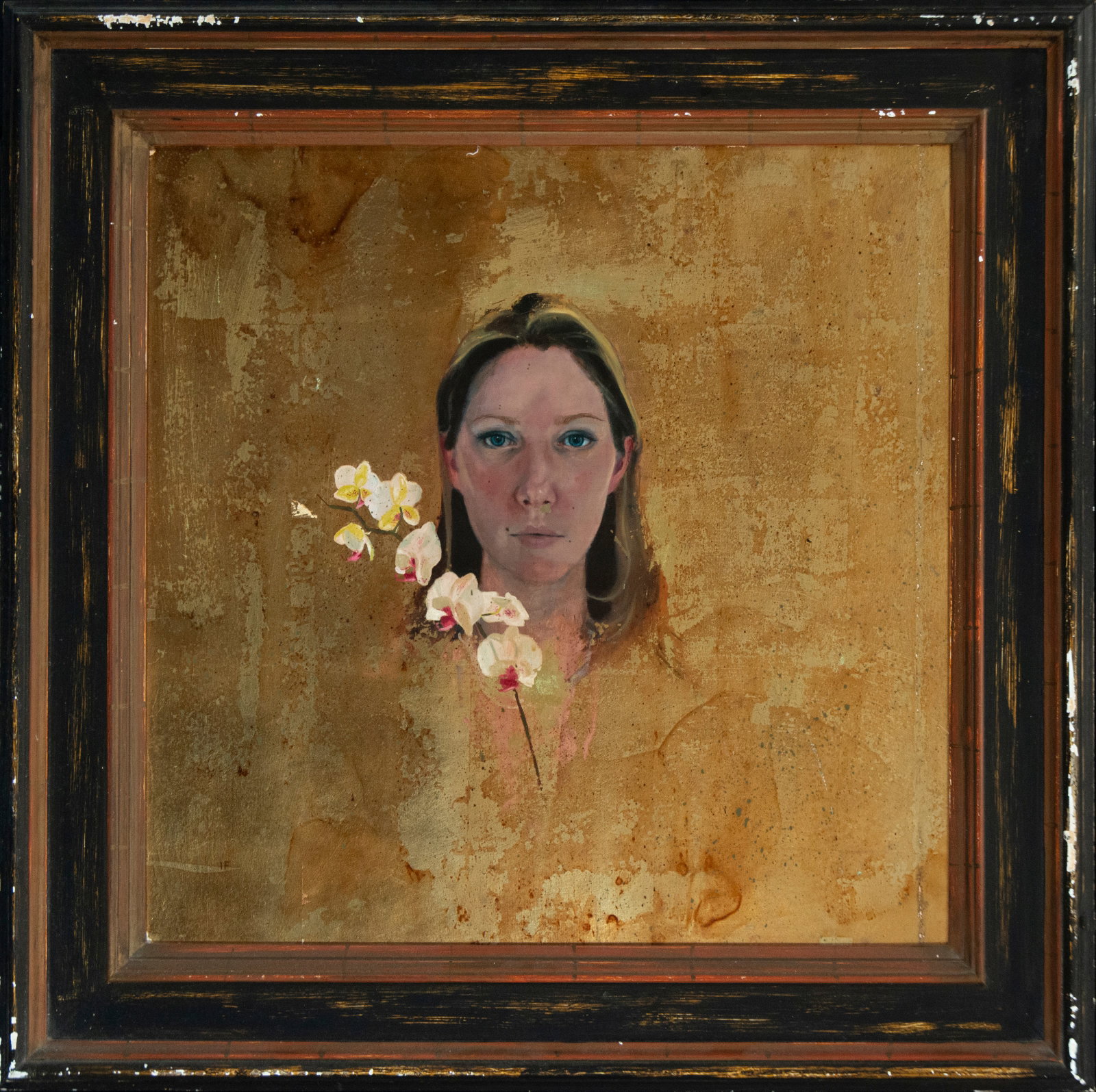 Female portrait on a gold background, signed Lain Fauikner, Contemporary School, 20th Century (1 of 4)