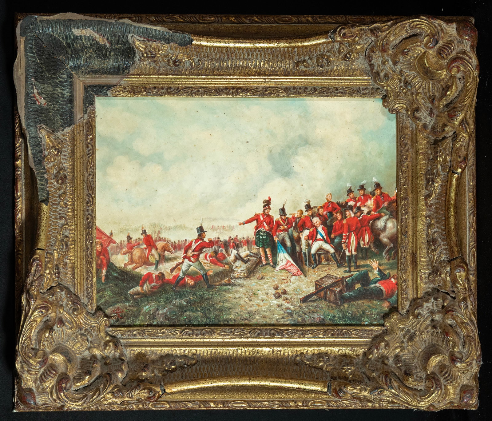 Battle of Waterloo or Franco-Prussian on panel, 19th century, signed in anagram (1 of 2)