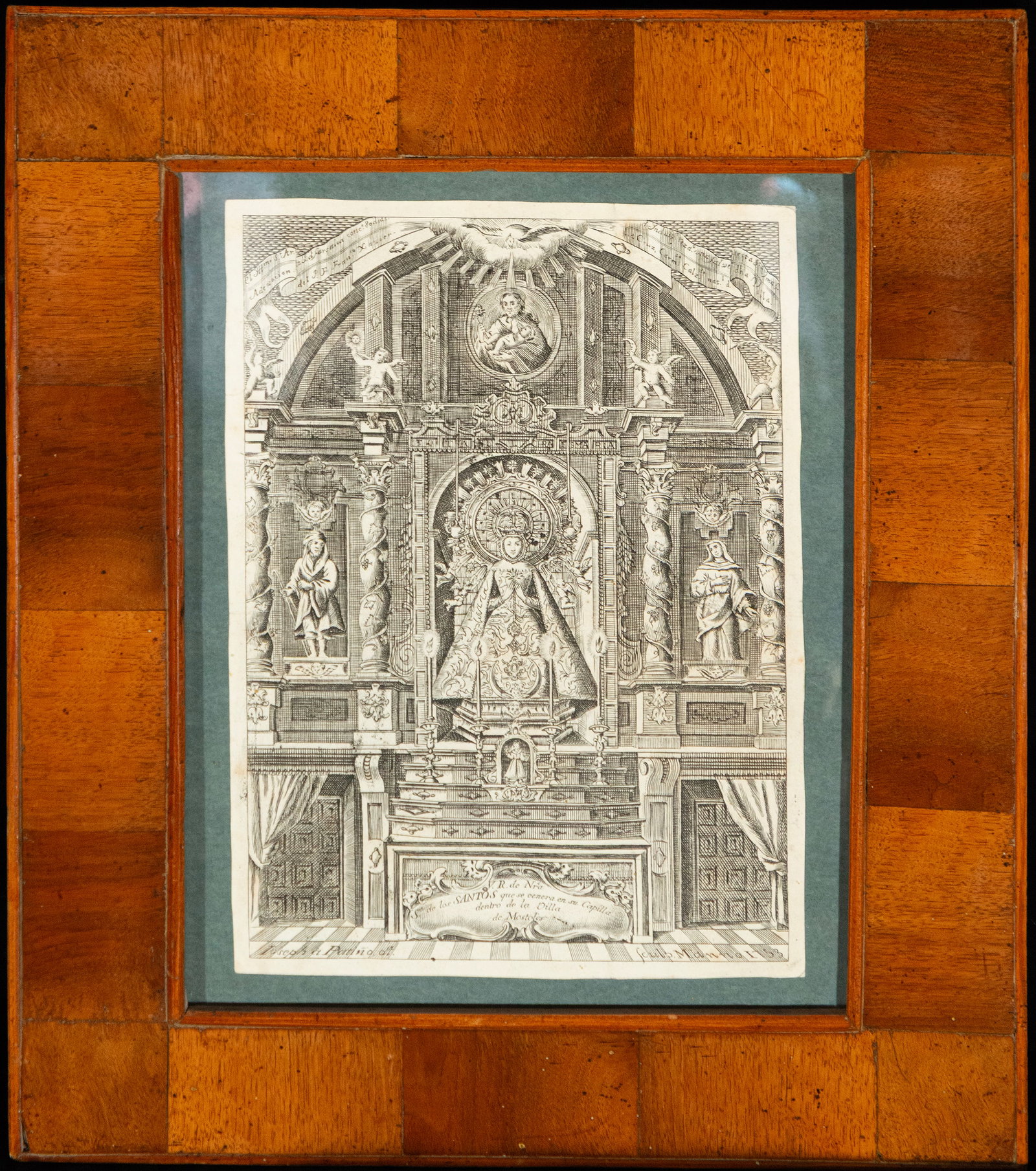 Our Lady of Móstoles, 1753, pen and ink on paper - José Patiño fecit: Oil on canvas, engraved. Measurements 30 x 21 cm; with frame 44 x 37 cm.