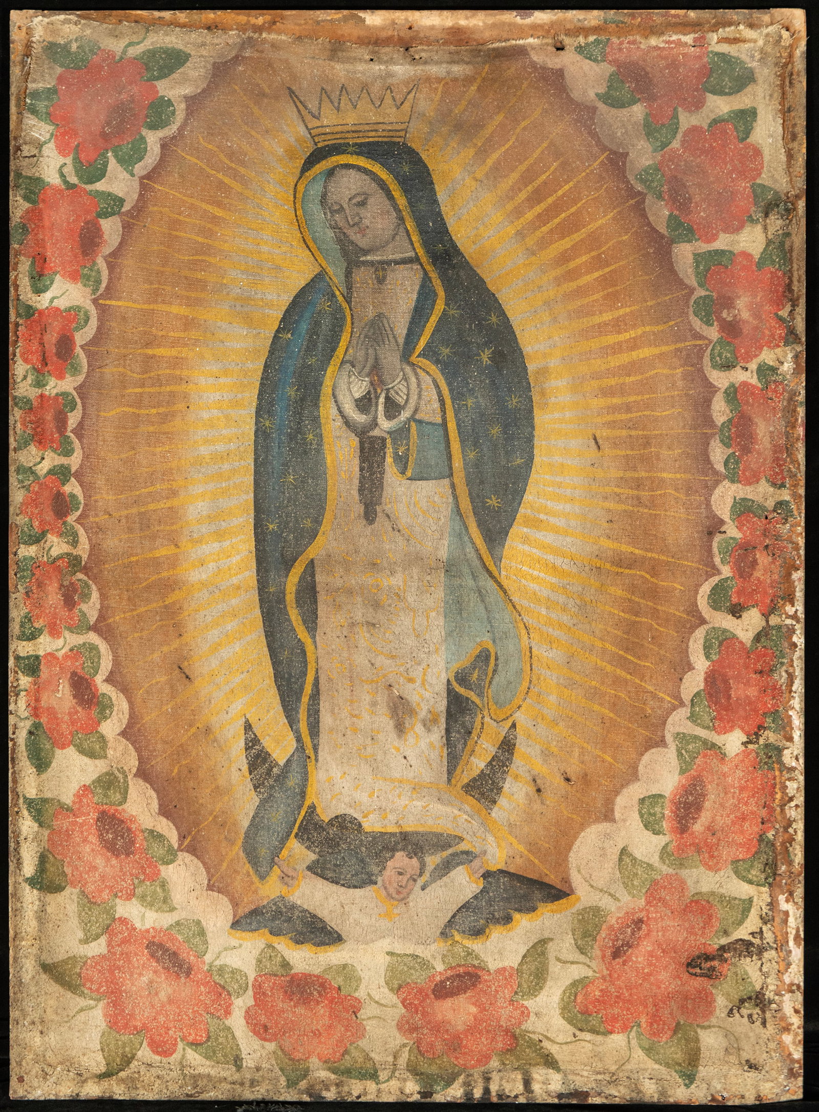 Virgin of Guadalupe with floral border, New Spanish School, 17th Century (1 of 8)