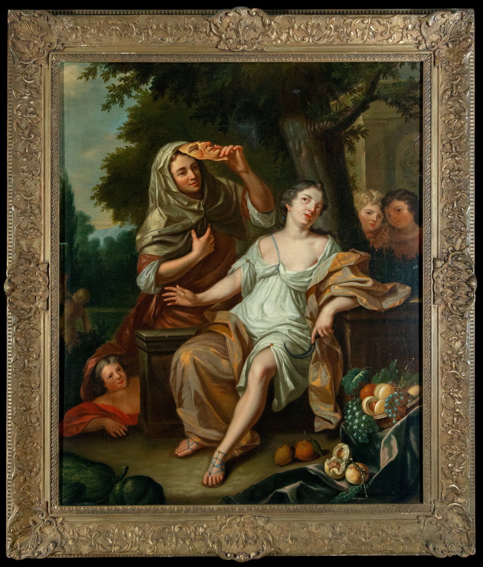 Circle of CASPAR NETSCHER (1635/39-1684), ALLEGORY, 17th century: Oil on canvas. Small old restoration. Dimensions: 94.5 x 77.5 cm. Good state of preservation. Of German origin, according to Arnold Houbraken he was born in Heidelberg in 1639 although other sources i