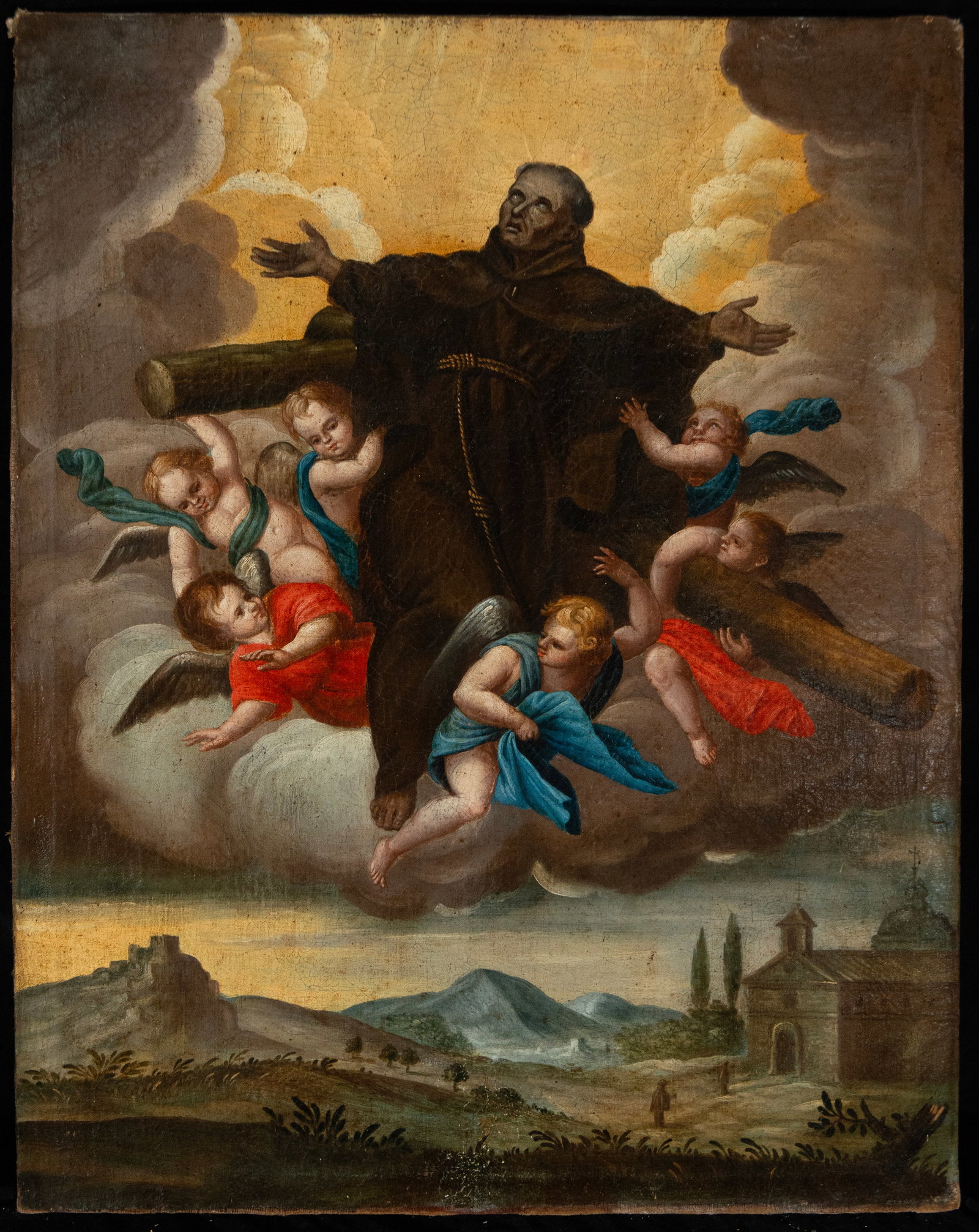 Franciscan saint in glory with angels, Colonial School, 18th Century (1 of 4)