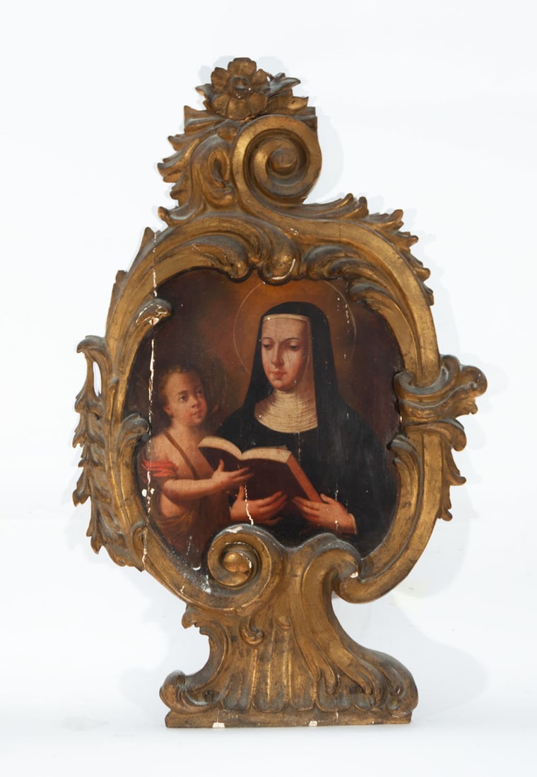 Pair of panels representing Saint Anne teaching the Virgin and Saint Louis to read, Spanish school (1 of 16)