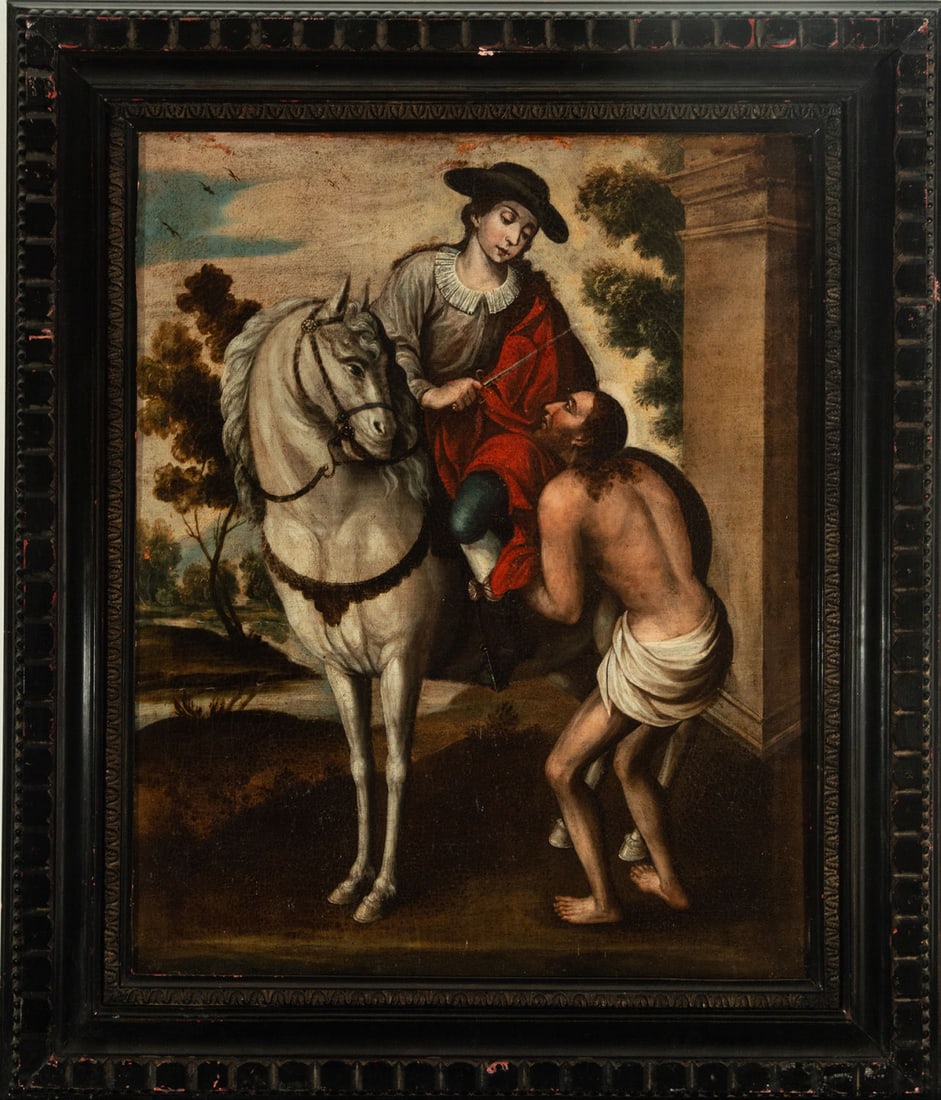 Saint Martin of Tours breaks his cape with a Beggar, 17th century New Spanish colonial school (1 of 2)