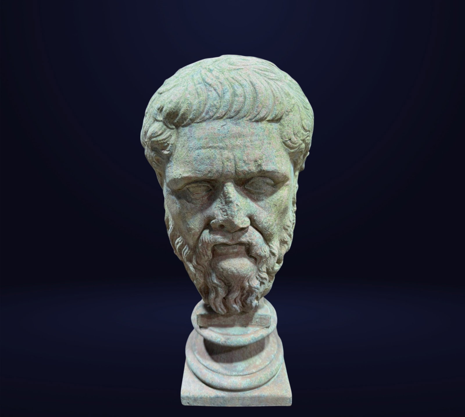 Head of Plato, based on models from the Glyptothek in Munich, Italy, 19th century: Terracotta. Dimensions: 44 x 20 cm. This Plato is a cast of the original preserved in this museum. From the Boehringer collection; acquired in Italy in 1930, specifically in Lazio, at the archaeologic
