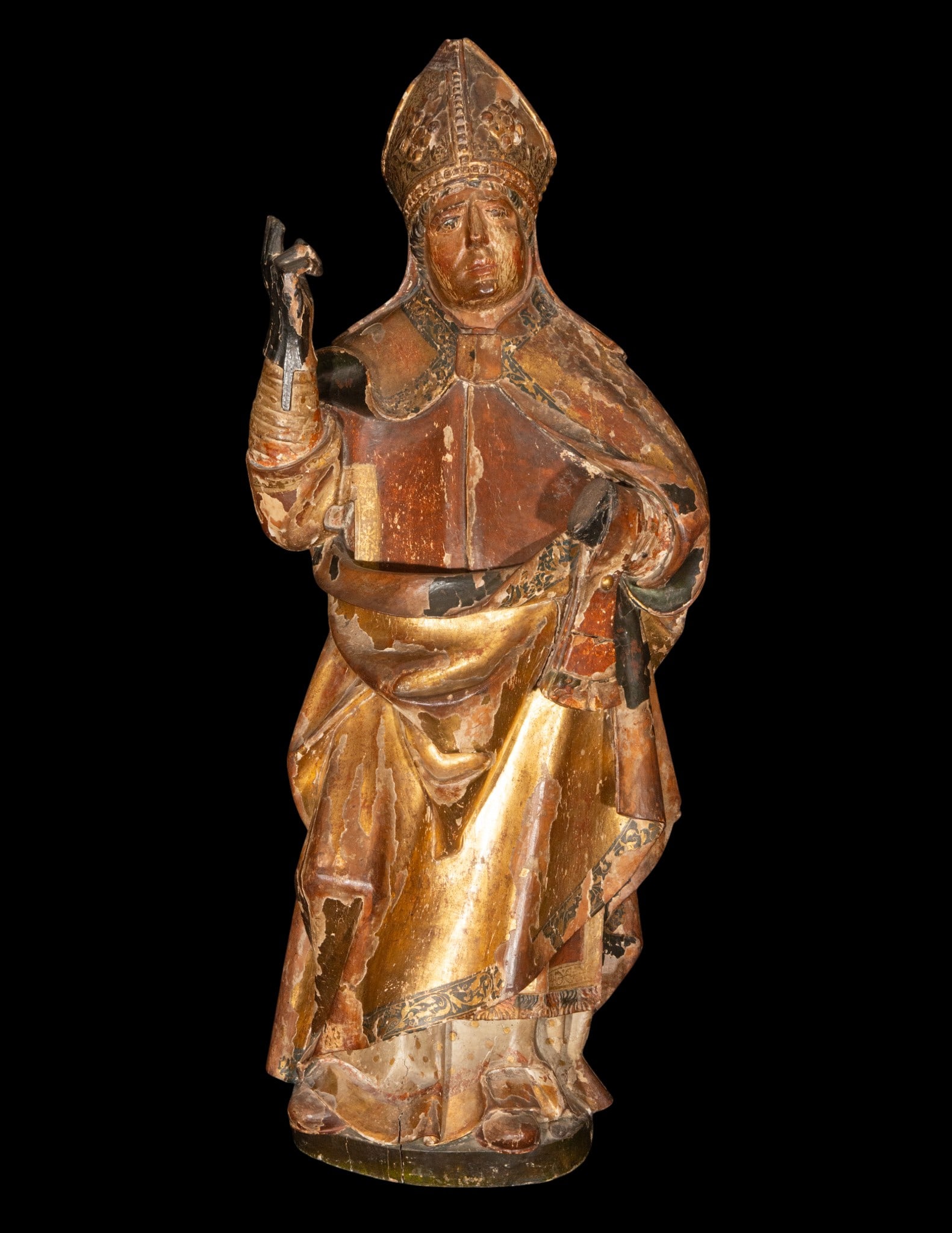 Large carving of a bishop in the act of blessing, European school, 16th century (1 of 7)