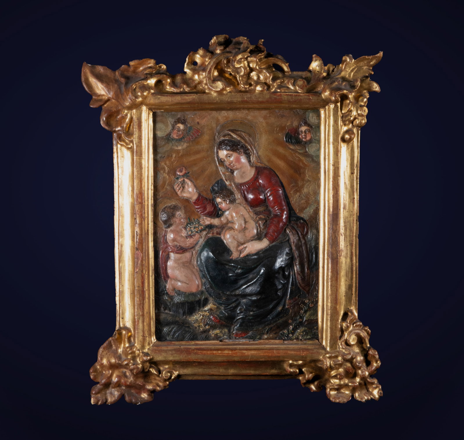 Important Granada Baroque relief of Madonna with Child in polychrome terracotta with cornucopia (1 of 5)