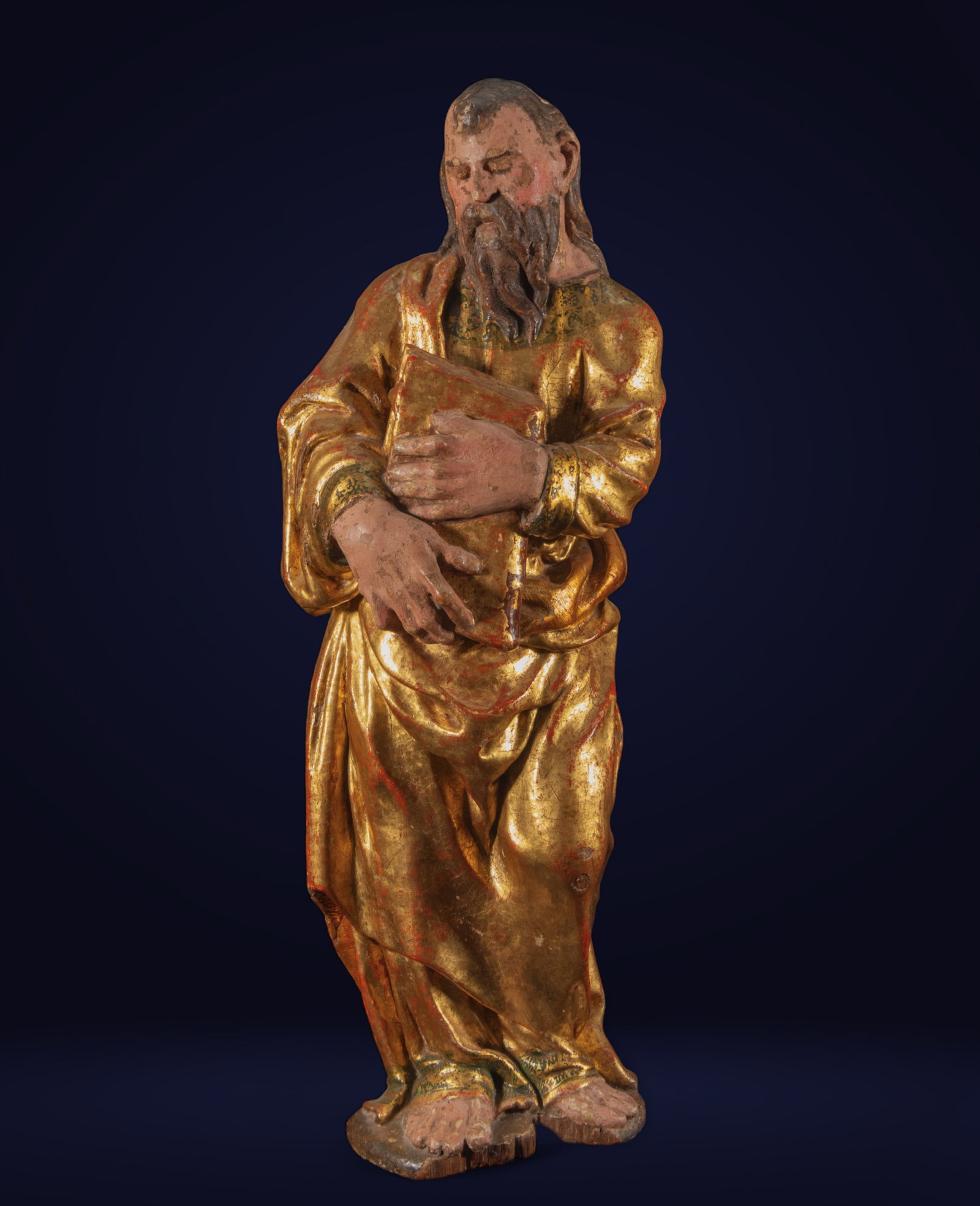 Brabant Romanist School of the 16th century - Carving of Apostle in gilded wood (1 of 7)