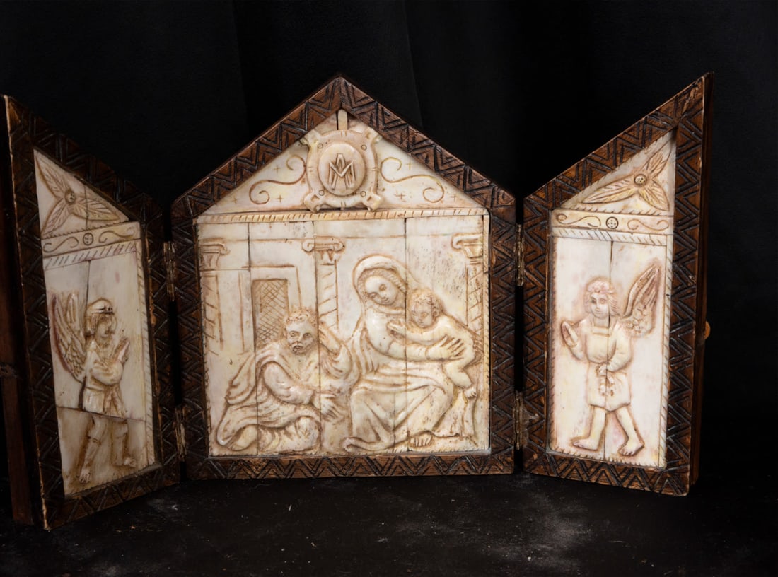 Bone triptych with Birth of Christ, 19th century or earlier (1 of 4)