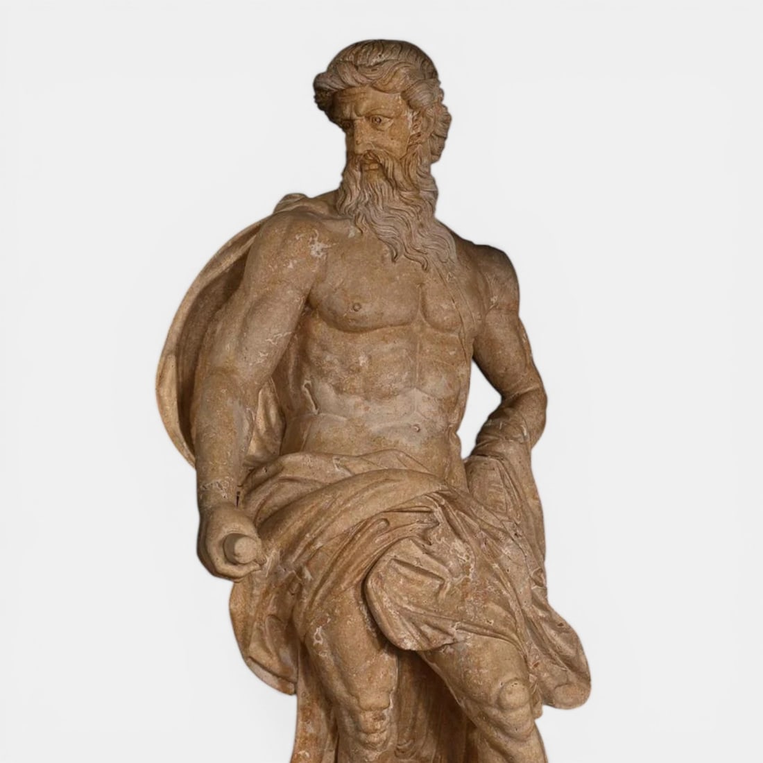 Manner of PIETRO BRACCI (Rome, 1700 – Rome, 1773) - Neptune/Oceanus from the Trevi Fountain: Carved marble. Dimensions: height 220 cm. Monumental 19th-century marble sculpture inspired by the famous figure of Oceanus sculpted by Pietro Bracci for the Trevi Fountain in Rome. The work depicts t