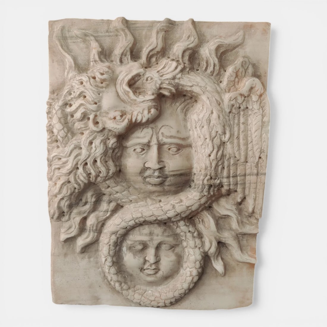 High relief sculpture with a mythological theme, Italy, probably 19th century: Carved Calacatta Carrara marble. Dimensions: 42 x 56 x 9 cm. A spectacular high relief depicting a mythological subject, from Venice and a private collection, conceived as a piece of remarkable sculpt
