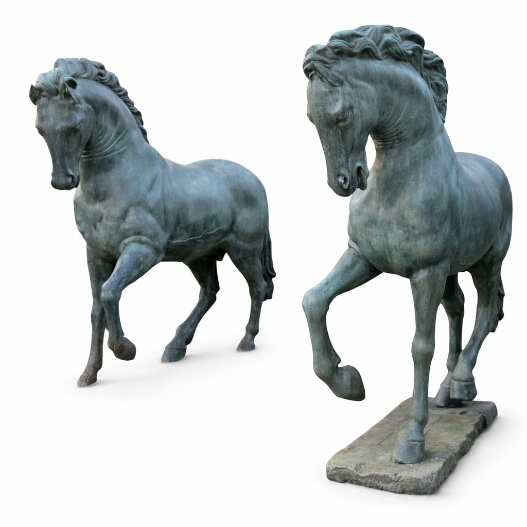 Masterful pair of bronze horses, Italy, probably 20th century (1 of 4)