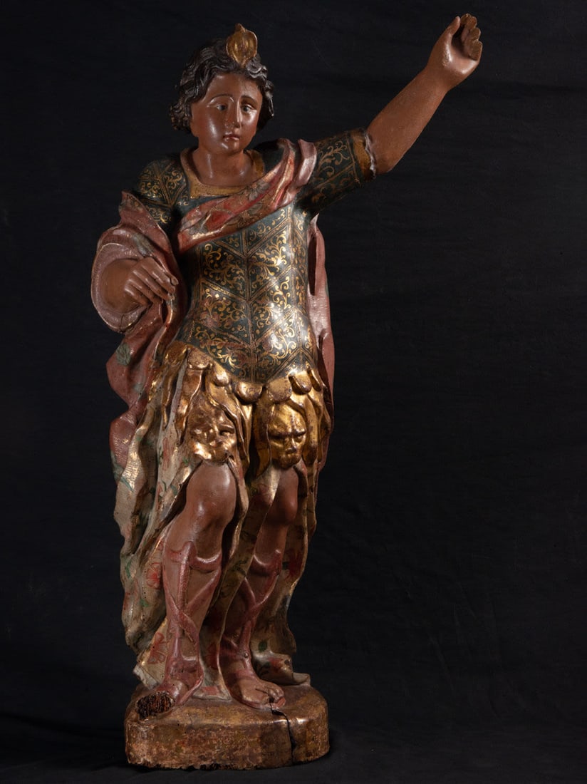 Large Archangel Saint Raphael from the 16th century, Spanish or Italian, in cedarwood (1 of 8)