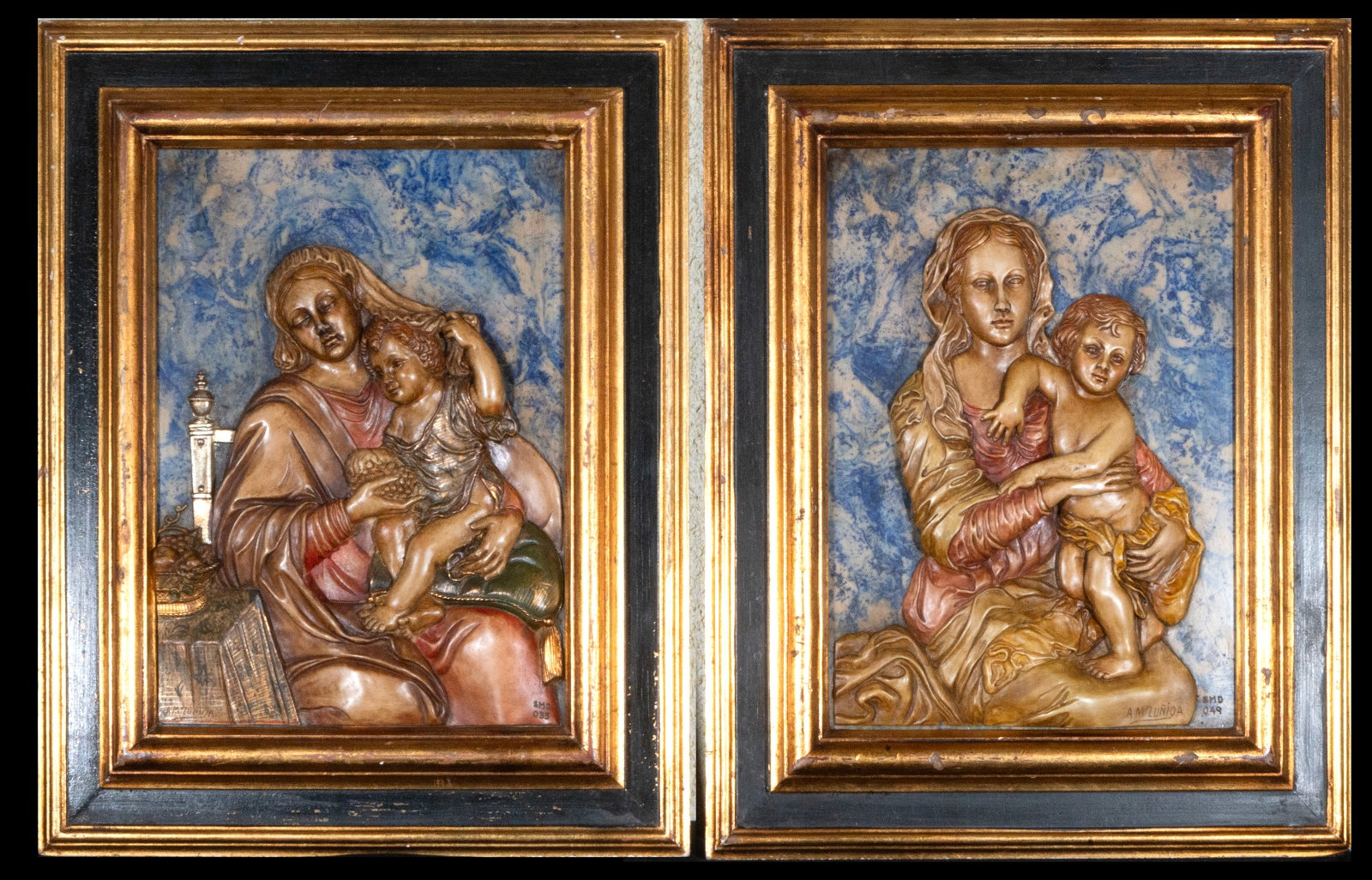 Pair of reliefs of Virgin and Child, Signed, Basque school, 20th century. (1 of 6)