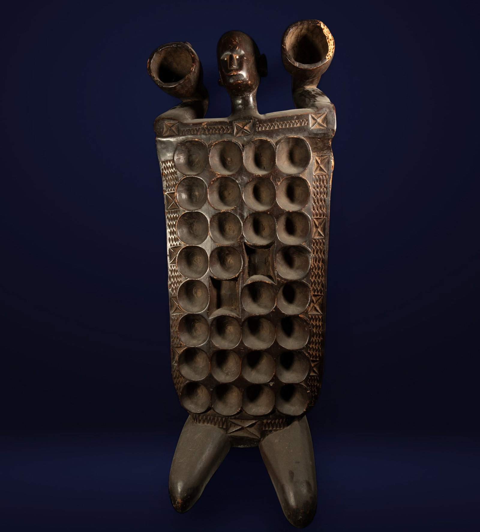 Rare and Monumental Game "Awale o Oware" African Art West Africa - On Wood: Dimensions: 140 x 40 cm. Provenance: important European private collection.