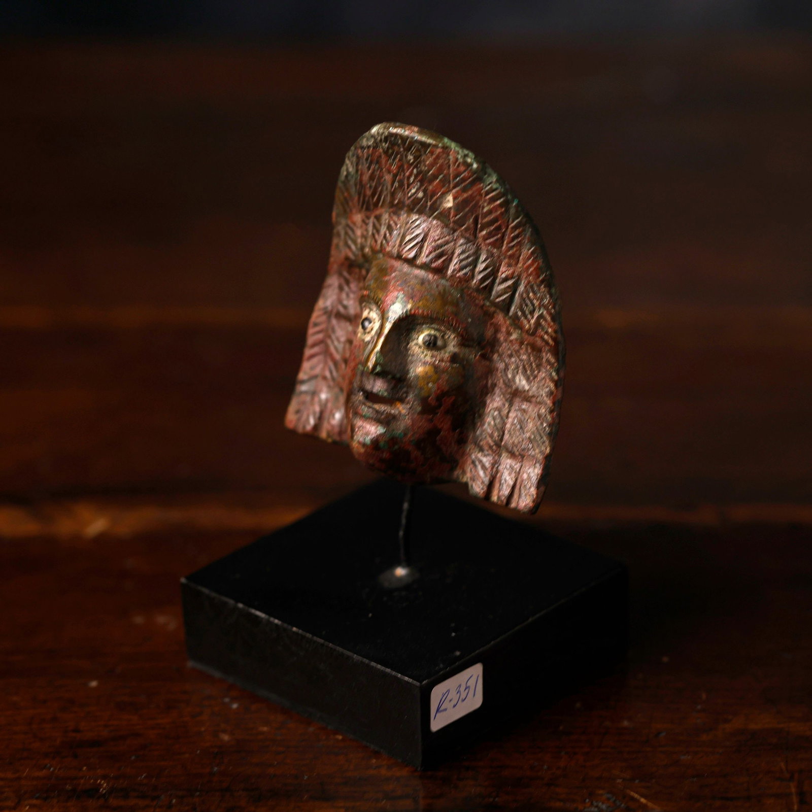 Rare Roman Bronze Theatre Mask Finial - High Empire 2nd century BC!: 7.5 x 6.5 x 3 cm, High Imperial (1st - 2nd century AD)