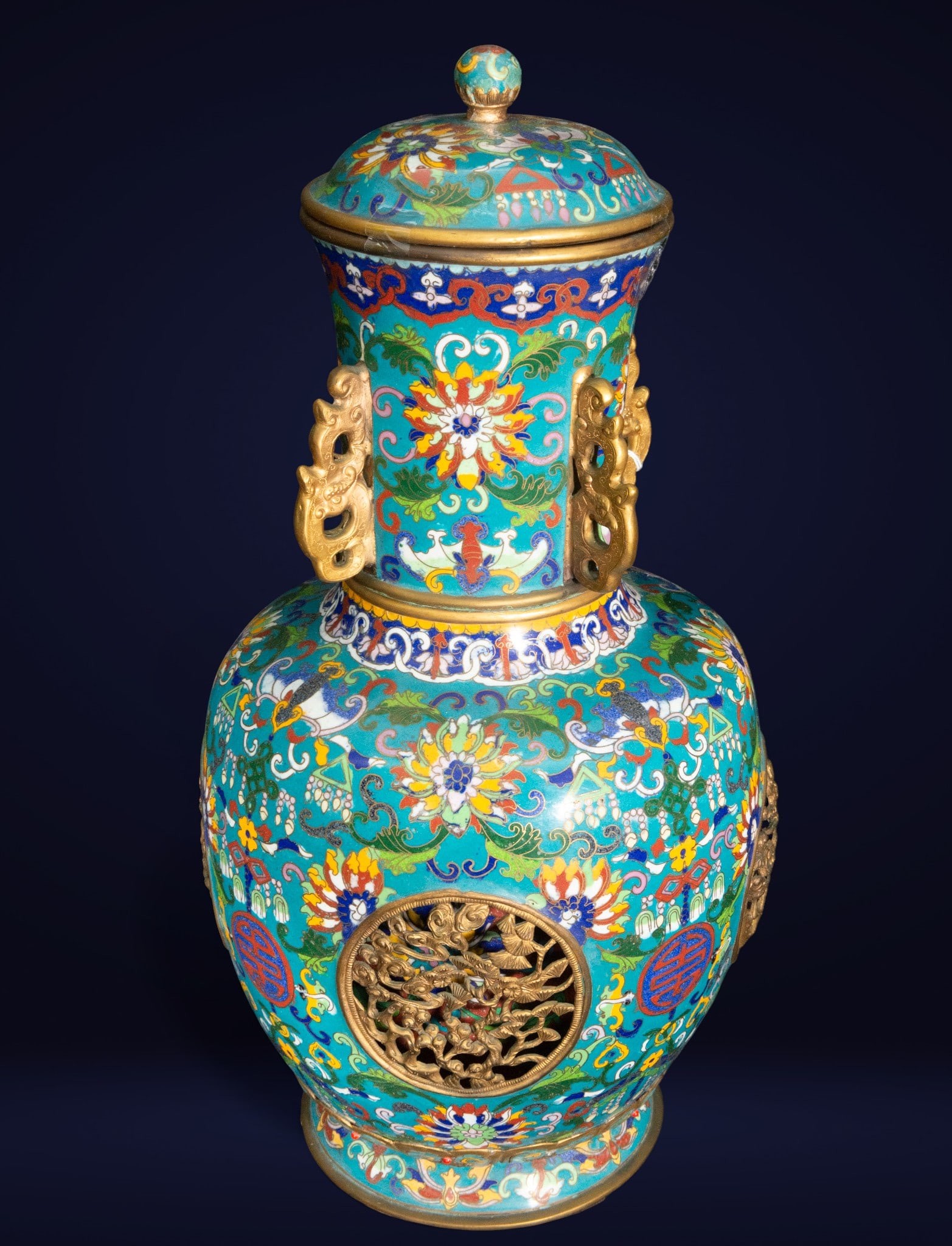 Incense burner with cloisone decoration and inner sphere. Chinese School. 20th century. (1 of 2)