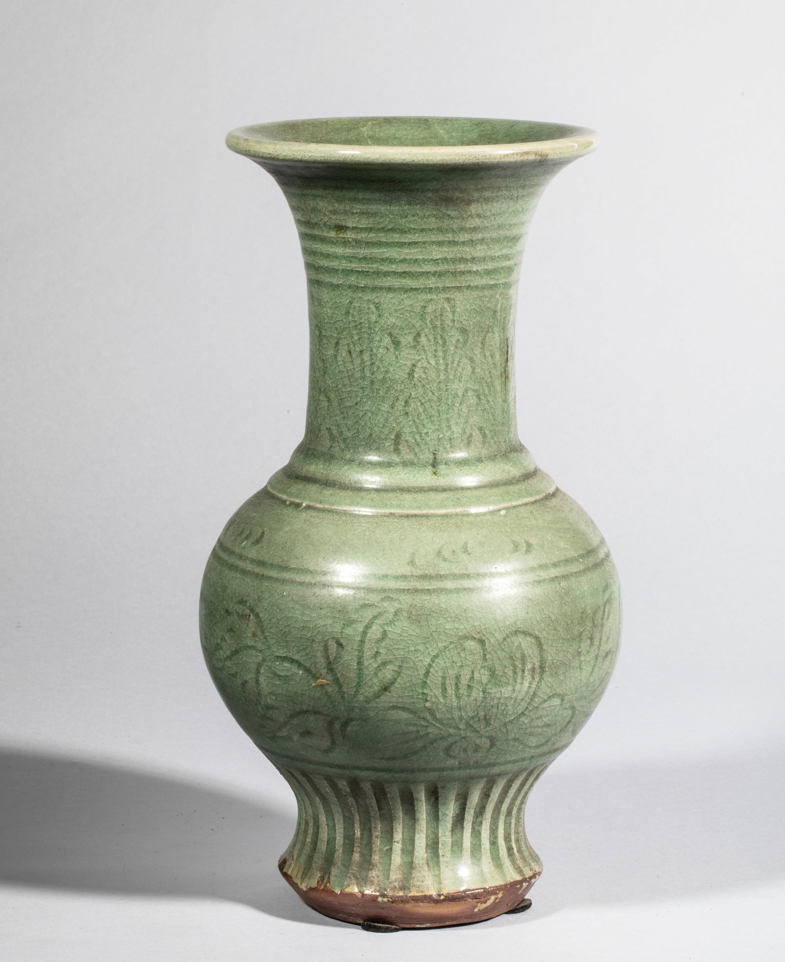 Longquan baluster vase with foot, globular body and tall, open krater neck (1 of 4)