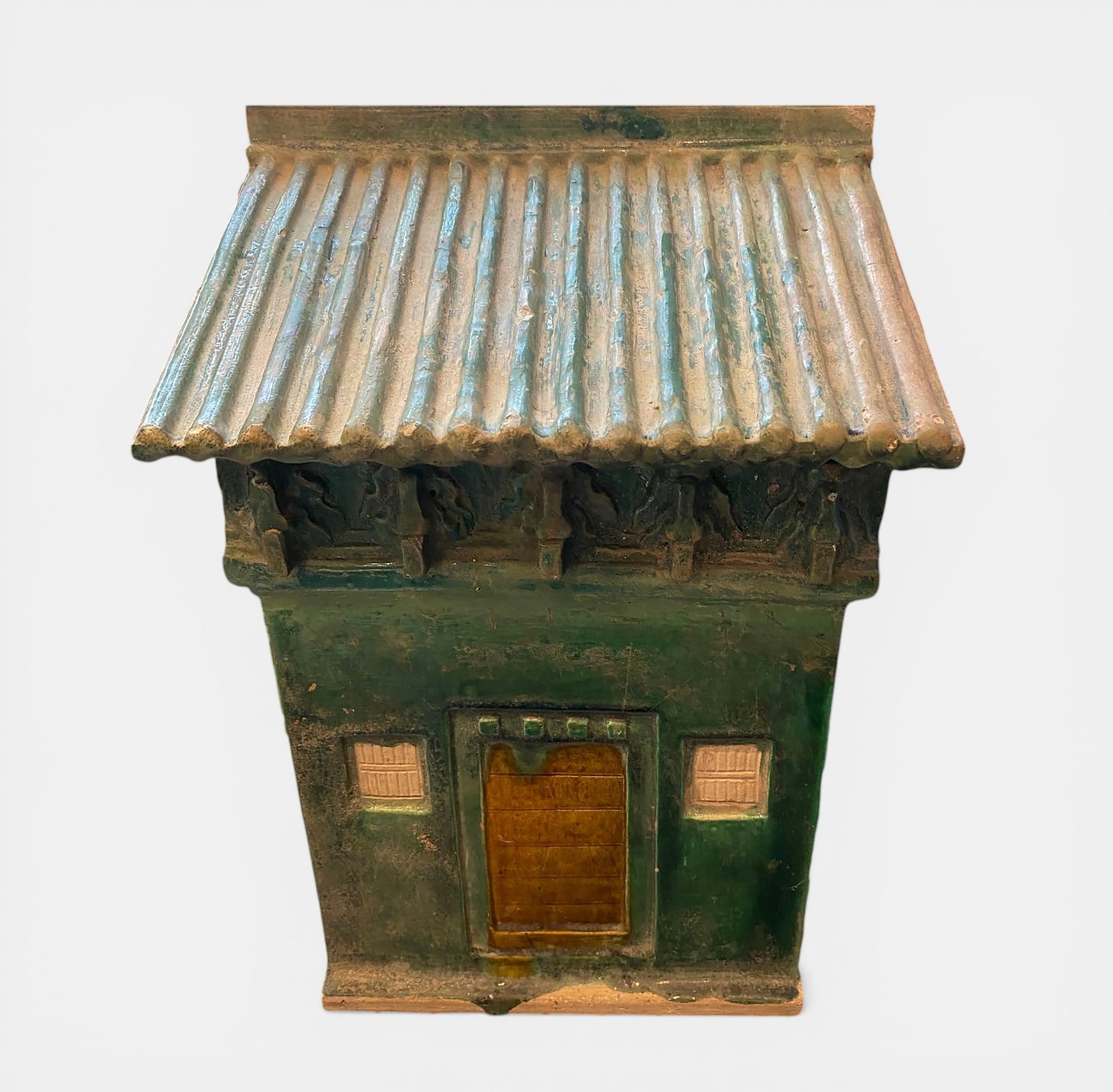 Funeral offering, model of a house facade in glazed ceramic in green (1 of 1)