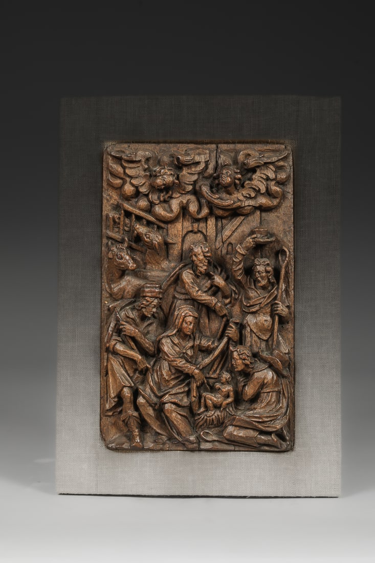 German Nativity scene, 16th century, carved in high relief on oak panel (1 of 4)