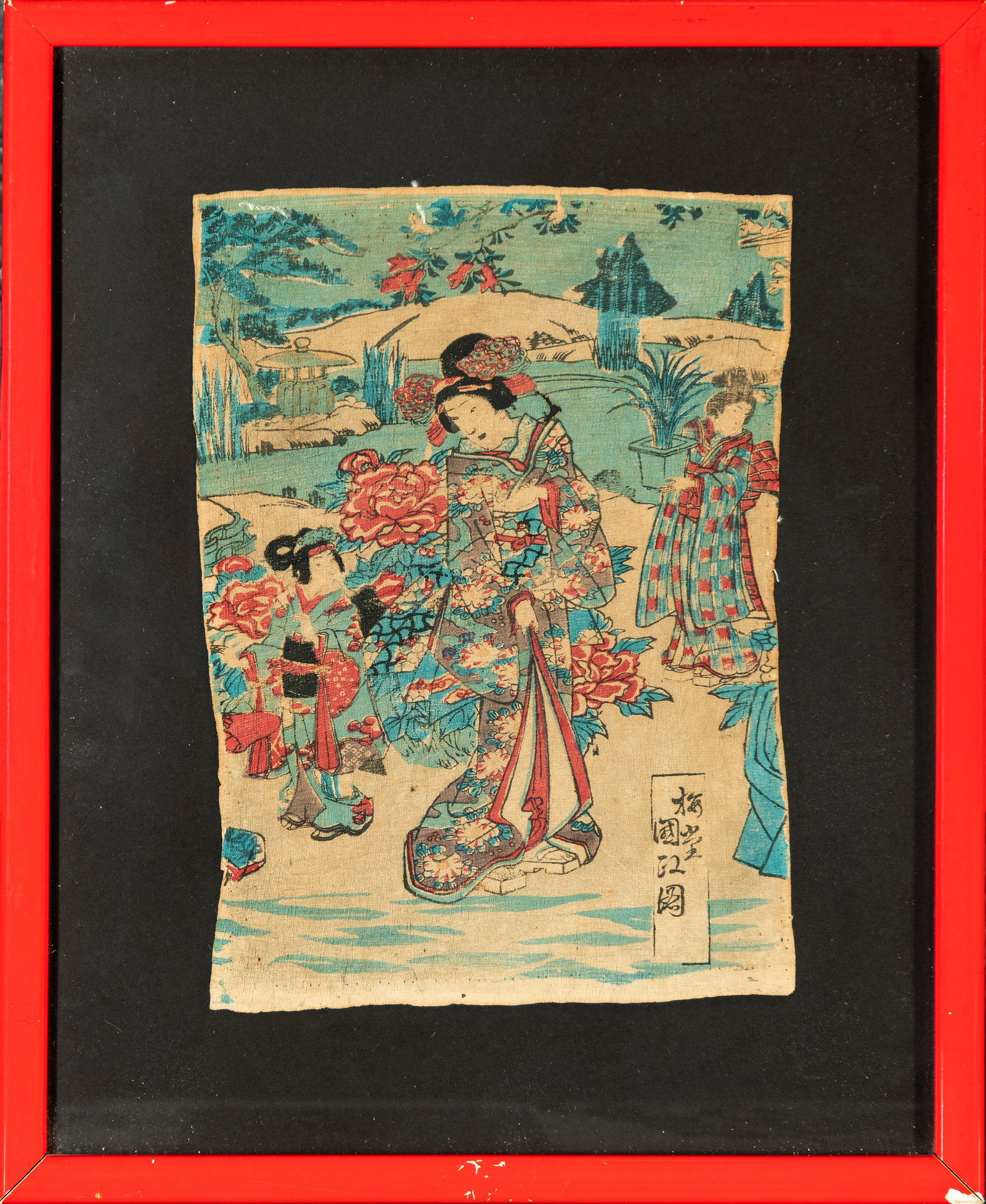 Japanese Art - (?????), Utagawa Kunisada - Aquatint on silk, signed: Aquatint on silk, signed, dimensions: 27 x 18 cm, framed dimensions: 48 x 31 cm. Provenance: important European private collection.