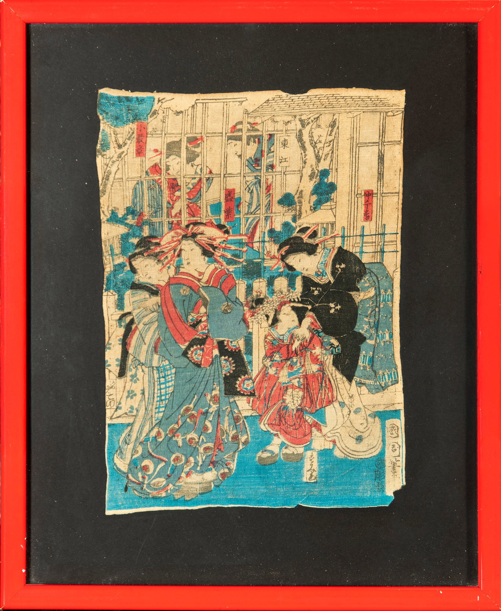 Japanese Art - (?????), Utagawa Kunisada - Aquatint on silk, signed: Aquatint on silk, signed, dimensions: 27 x 18 cm, framed dimensions: 48 x 31 cm. Provenance: important European private collection.
