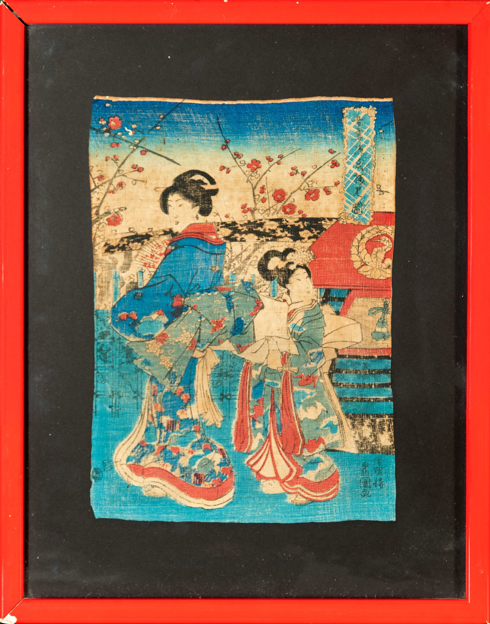 Japanese Art - (?????), Utagawa Kunisada - Aquatint on silk, signed: Aquatint on silk, signed, dimensions: 27 x 18 cm, framed dimensions: 48 x 31 cm. Provenance: important European private collection.