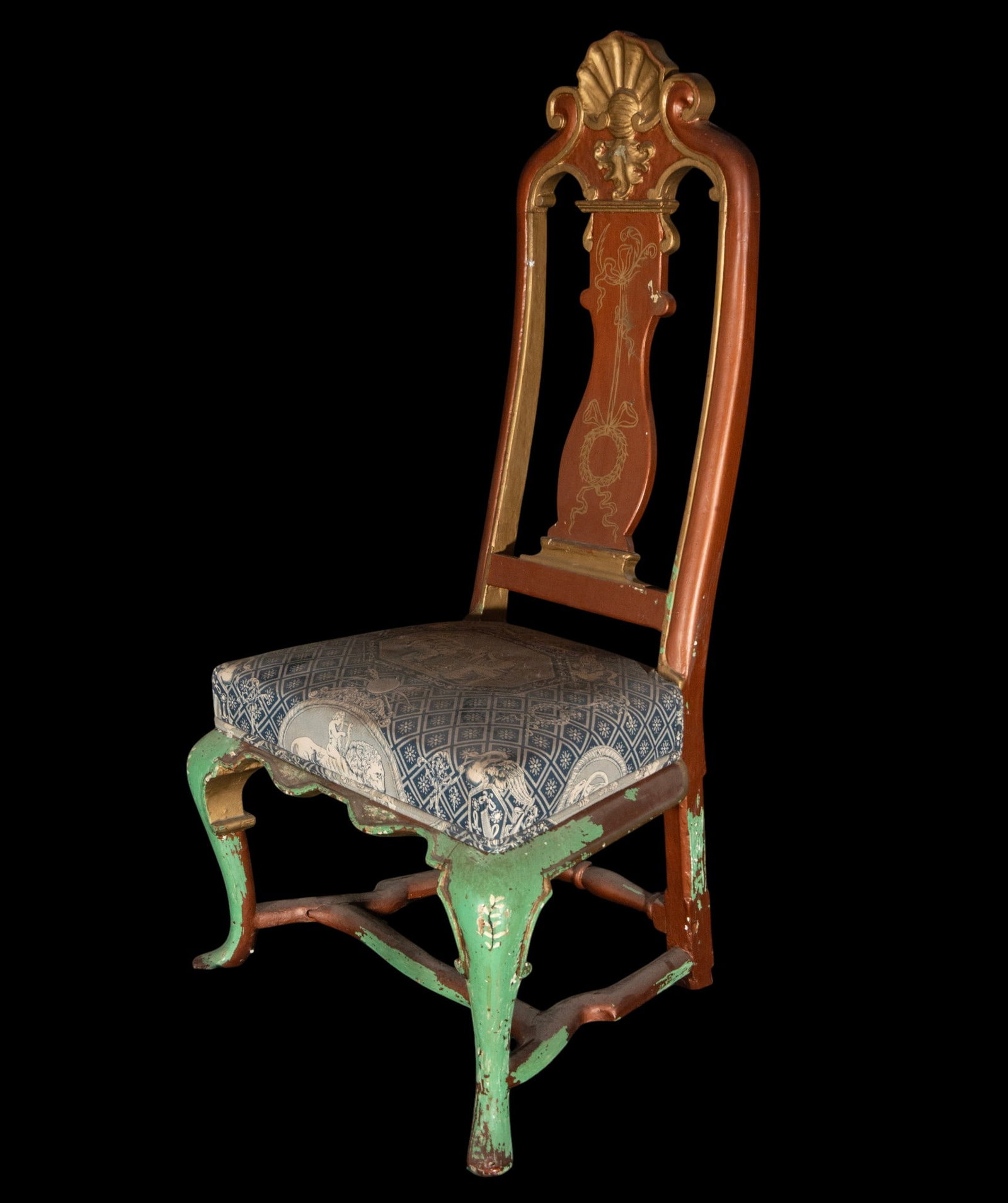 Polychrome chair with decorated backrest, European school, 18th century (1 of 4)