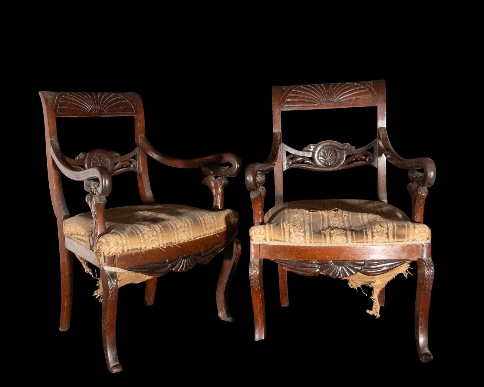 Pair of French armchairs with curved arms. French School. 19th Century. (1 of 6)