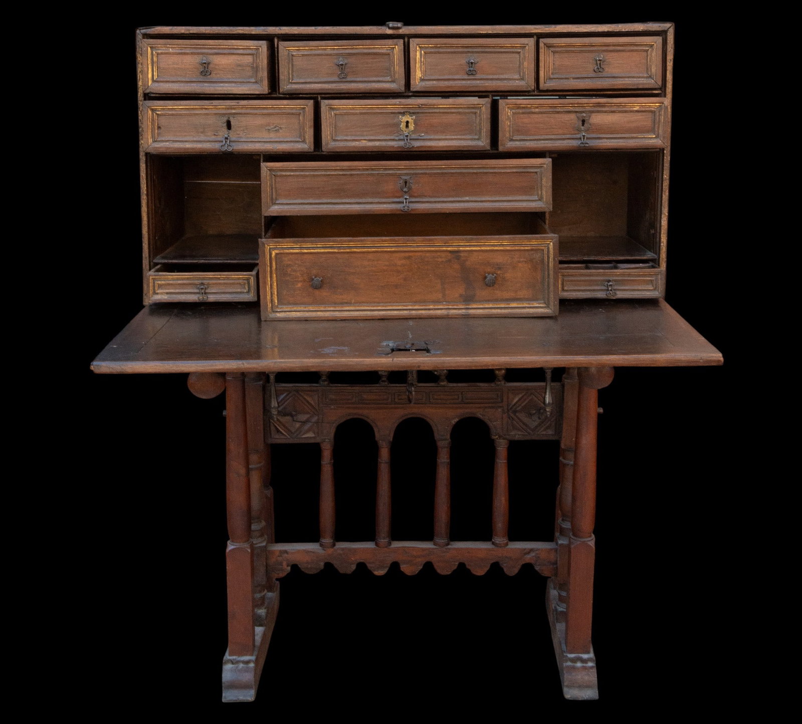 17th-century Spanish chest of drawers. It is missing both interior doors. Period footboard or bridge (1 of 6)
