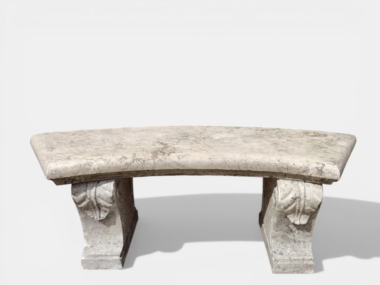 Italian Venetian Bench, Italy, second half of the 19th century: Carved marble. Dimensions: 140 x 45 x 45 cm each. Elegant set of four Venetian benches in finely worked marble, originally part of a larger set of ten. They are designed with a three-module structure,