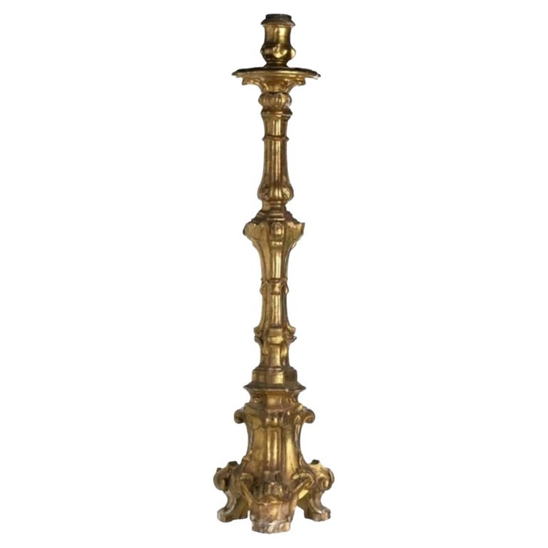 Italian torch holder in gilded wood, 18th century: Measurements: 84 cm height