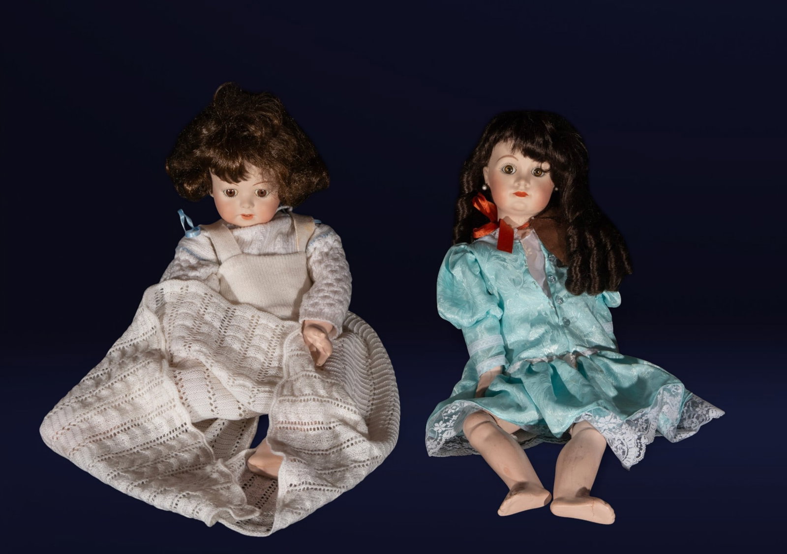 Pair of female figures on decorative dolls, European School, 20th Century (1 of 1)